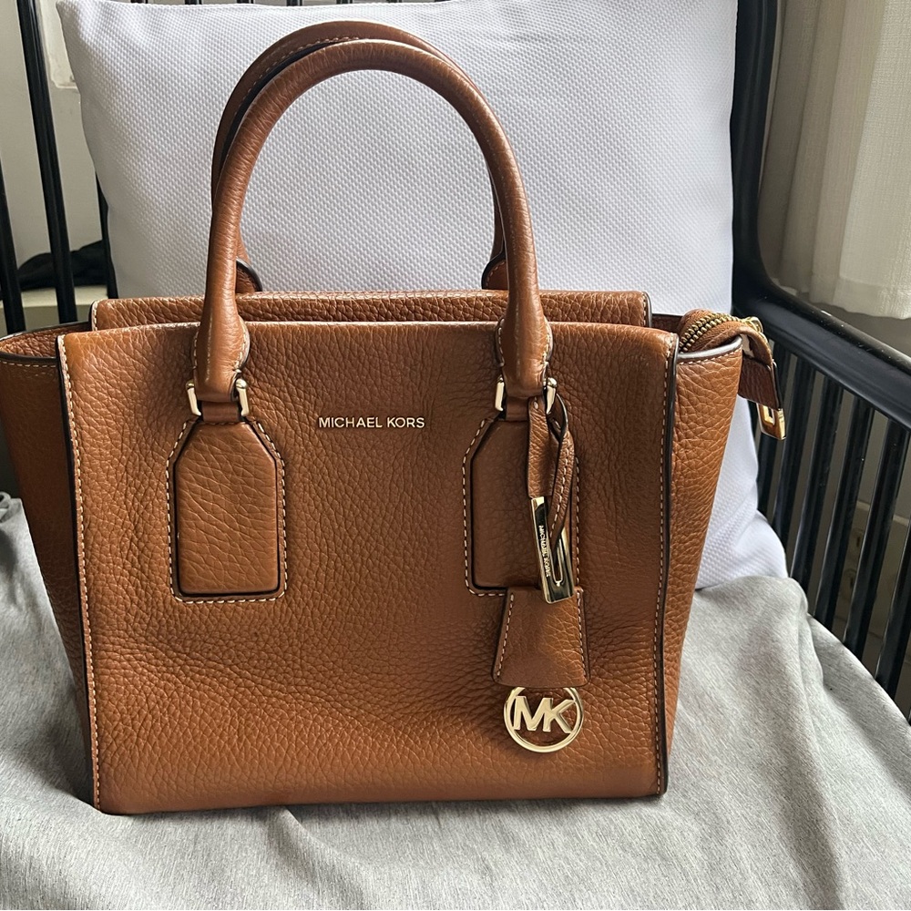 Michael Kors Brown Leather Satchel with Gold Hardware